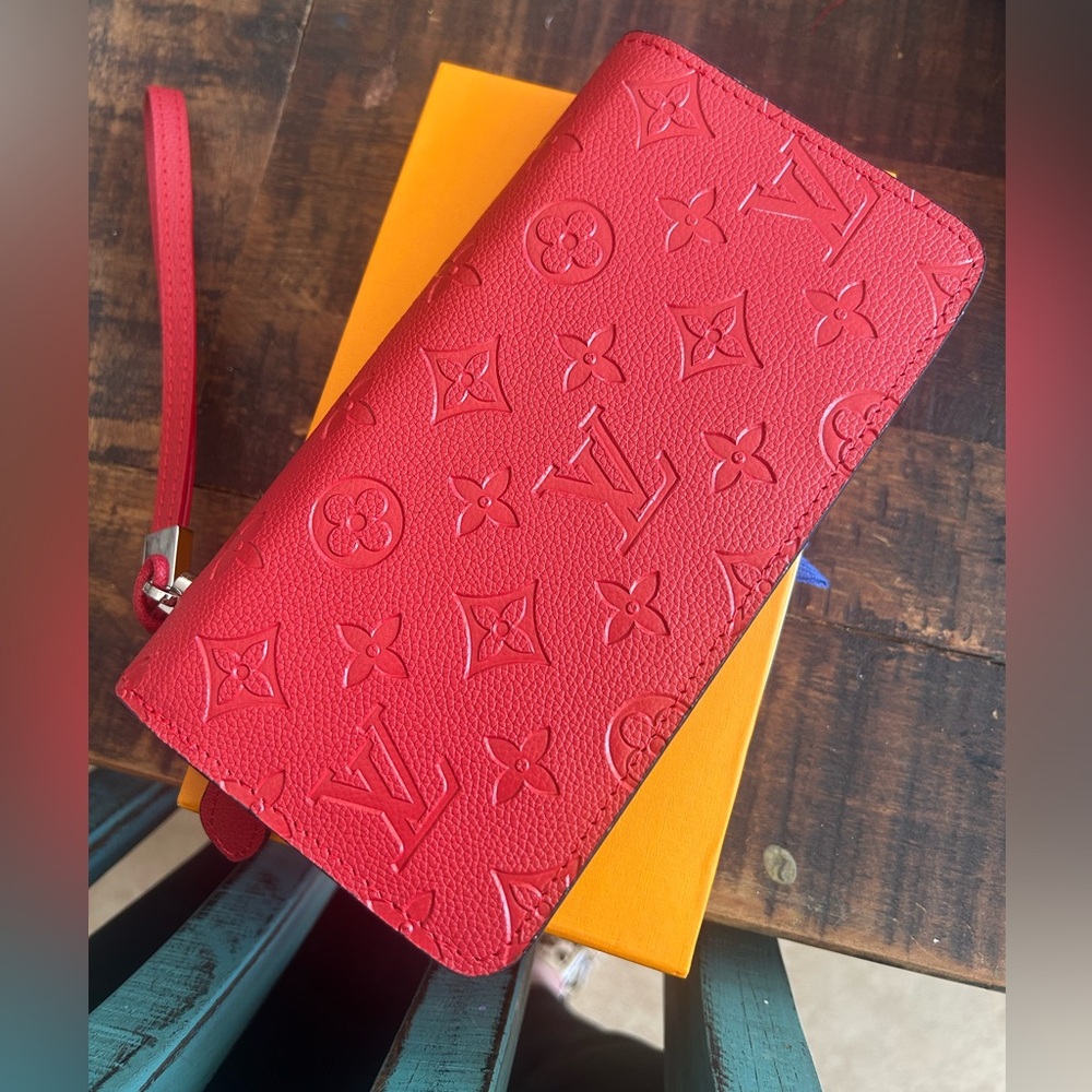 Vibrant Red leather Monogram Clutch